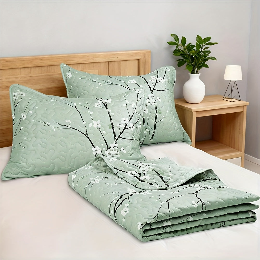 2/3pcs Multicolour Tree Branch Plum Blossom Quilted Quilt, 1pc Quilted Quilt+ 1/2pcs Pillowcases, Soft Breathable Comfortable Portability Hypoallergenic Machine Washable Bed Cover Bedding Room Decor, SingleBed/ Queen/ King Size
