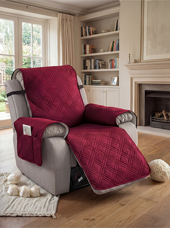 Recliner Protector Cover with Side Pocket, One-Piece Quilted Chair Cover with Elastic Band for Pet Households and Everyday Living Room Furniture Care