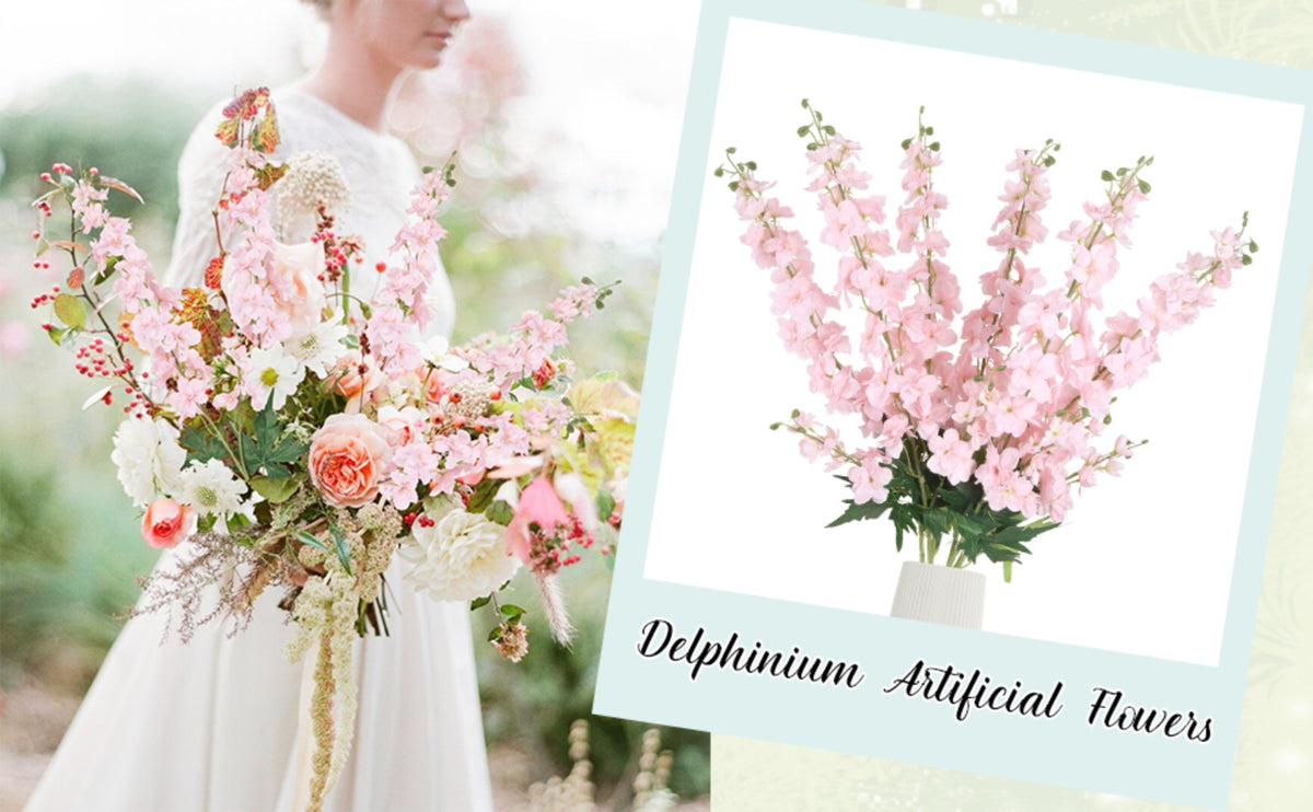 6pcs Delphinium Artificial Flowers 33.5 Inch Champagne Fake Flowers Long Stem Faux Snapdragon Flowers for Vase Table Home Wedding Party Garden Decoration