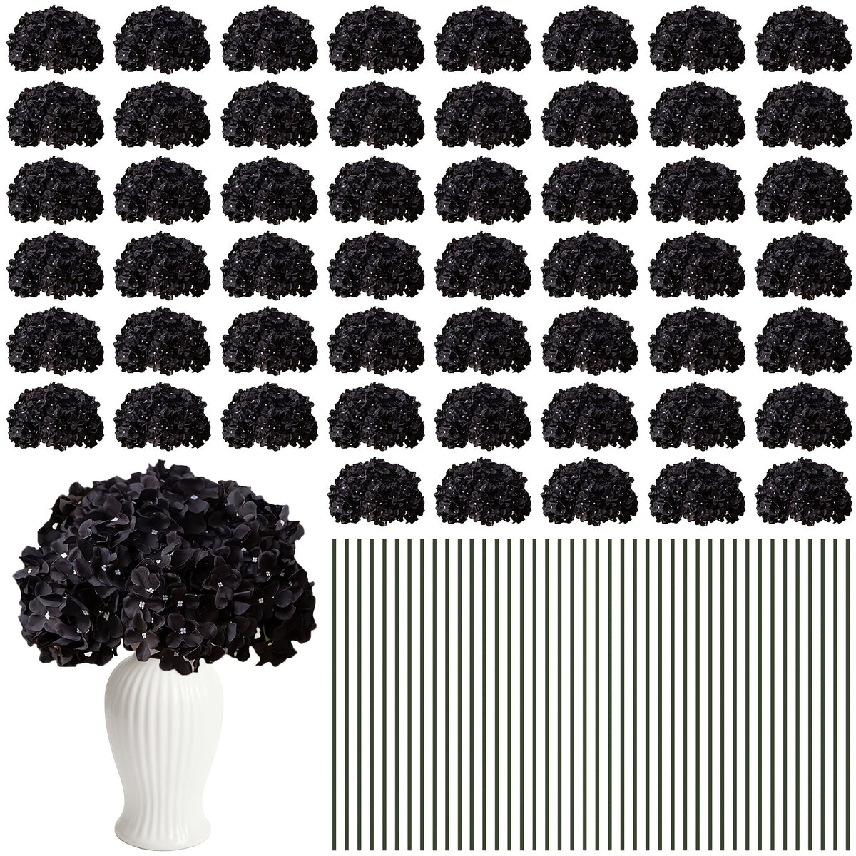 Set of 24 Synthetic Hydrangea Blooms with Stems, Ideal for Wedding Decorations, Home Parties, Baby Showers, And Store Displays. These Floral Arrangements Are Long-Lasting And Can Be Reused, Available in White, Orange, Blue, Dreamy Purple, Champagne