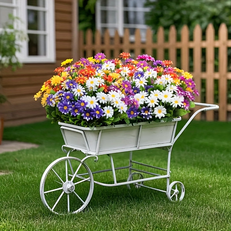 Mixed Color Artificial Daisy Flowers, 10 Bundles of UV-Resistant Plastic Faux Blooms for Front Porch Planters, Garden Displays and Wedding Decor