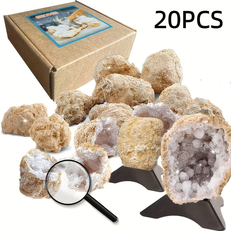10/20pcs Natural Quartz & Agate Geode Eggs - Break-Open with Natural Mineral Formations, Crystal Specimen for Collectors, DIY Crafts & Unique Crystal Gifts (10 or 20 Geodes)