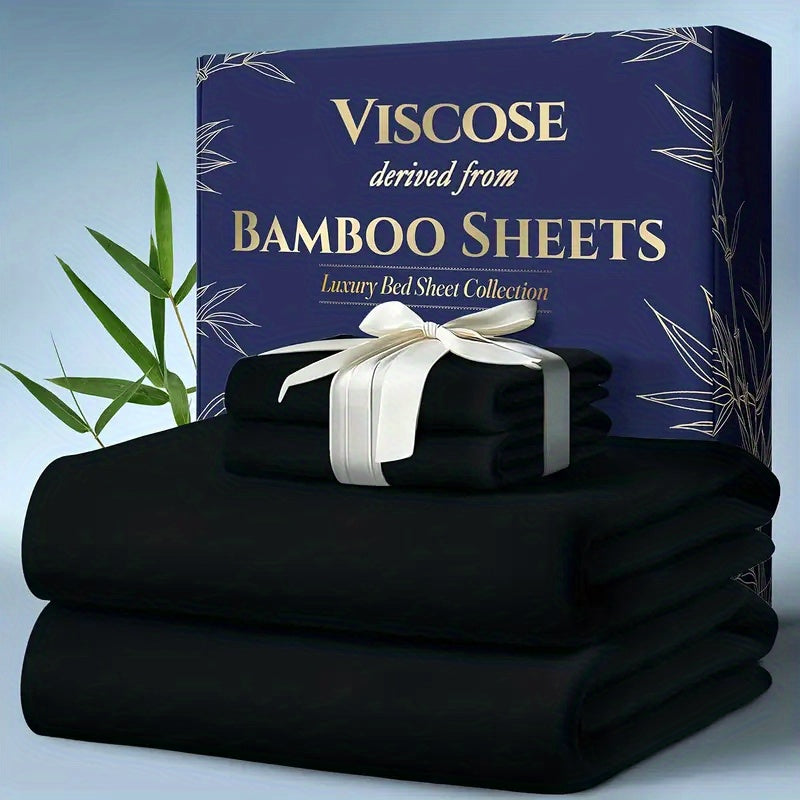 Extra Deep Pocket Bamboo Sheets - 4/6pcs Breathable & Cooling Bamboo Bed Sheet Set, Hotel Luxury Fitted Sheet Set, Soft Wrinkle-Free for Extra Deep Mattresses, Room Decor, Twin/Full/Queen/King Size Sheet & Pillowcase Sets
