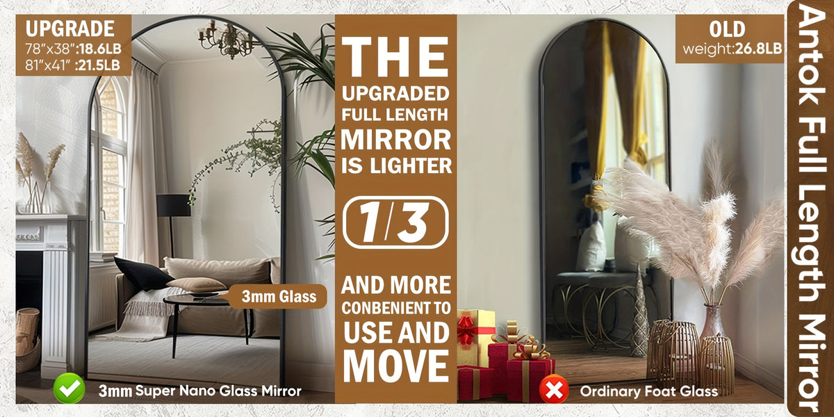 Freestanding Arch Dressing Mirror, Full-Length Glass Mirror with Metal Frame and Floor Stand for Bedroom, Living Room and Cloakroom Decor