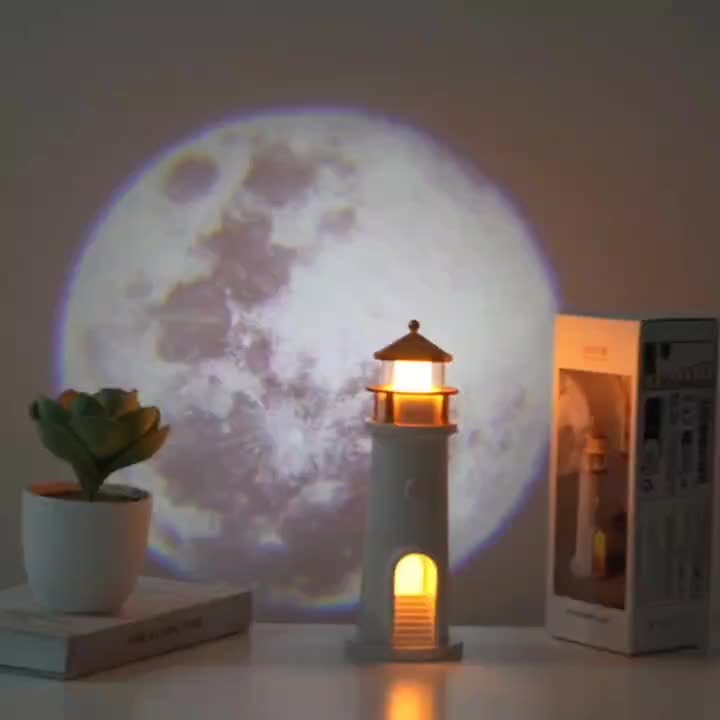 1pc Projector-equipped Moon Lighthouse Night Light with A Sensitive Human Body Sensor Switch And Always-on Function That Can Be Set At Will. It Can Be Used for Both USB Charging And Plug-in Power Supply, Making It A Great Decorative Item And Gift..