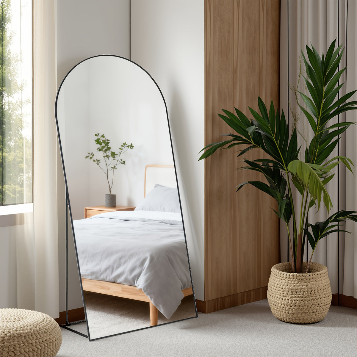 Standing Full Length Mirror with Stand and Hanging Hardware (Arched/Rectangular, Multiple Sizes) | Steel Alloy Frame & Shatter-Proof Glass for Bedroom, Living Room, Hallway, Cloakroom, Modern Home Decor