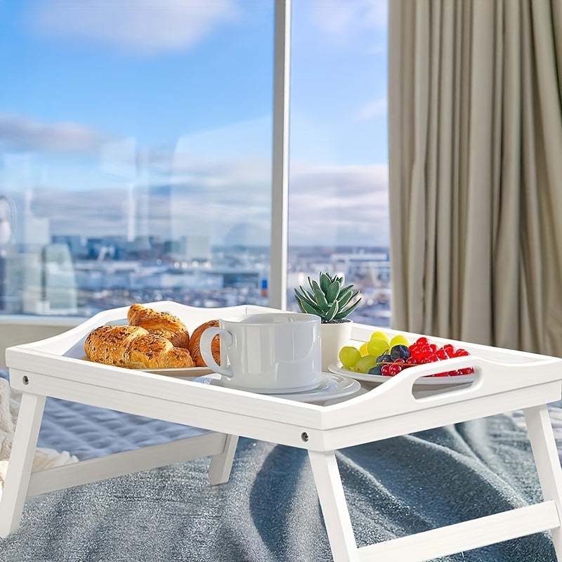 A Bamboo Bed Tray Table Measuring 19.32 by 11.83 Inches, Featuring Handles And Folding Legs, Perfect for Breakfast, Snacks, Or Working While on The Sofa Or Bed, Sold in a Half Pack