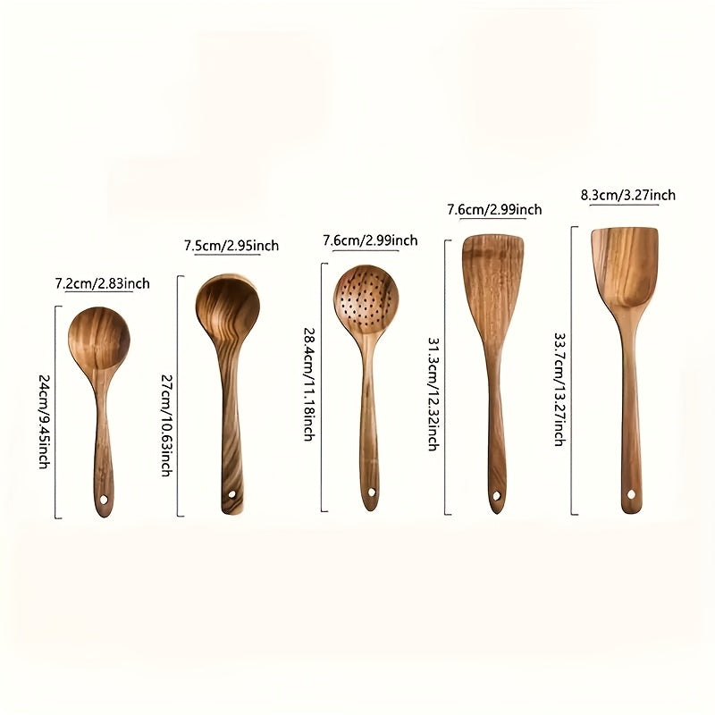 5pcs/3pcs/10pcs Premium Wooden Kitchen Utensil Set - Ergonomic Handles, Natural Wooden Spoon, Stirring Spoon, Soup Spoon Non-Stick Pan Turner, Heat-resistant & Easy to Clean, Durable Kitchen Essential Accessories, Perfect Christmas GiftChristmas Gift