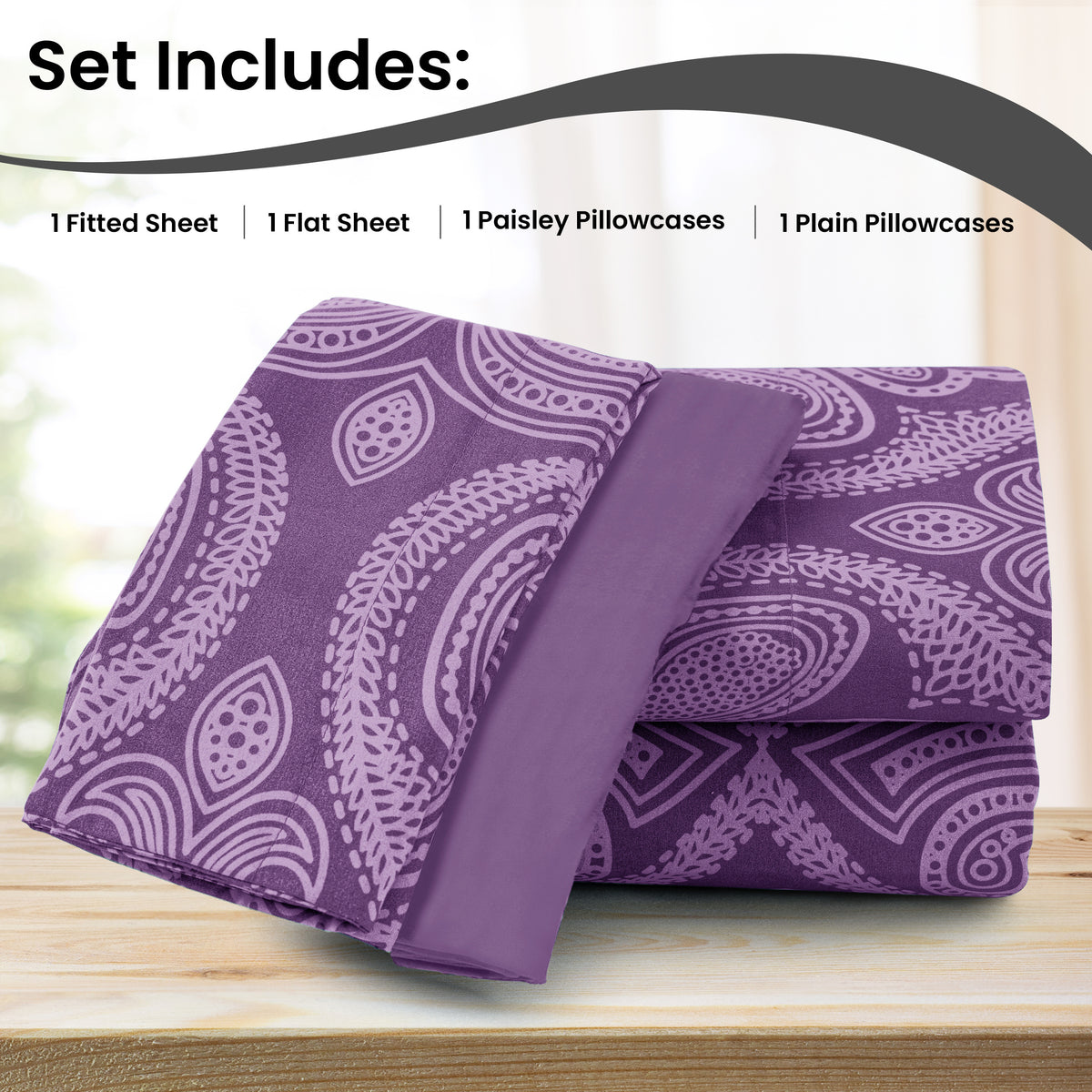 Paisley Microfiber Sheet Set, Soft 100% Polyester Bedding with 16-Inch Deep Pocket Fitted Sheet, Flat Sheet and Pillowcases in Six Bed Sizes