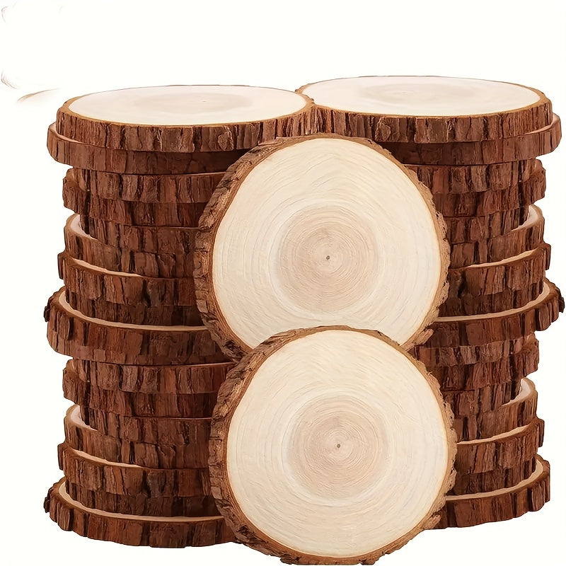 28pcs Wooden Coasters Natural Tree Bark Log Slices (2.7-3.5 Inches) | Unpolished Wood Slices Handicraft Art Supplies/ Christmas Decoration Materials/ Woodworking Tool Additions