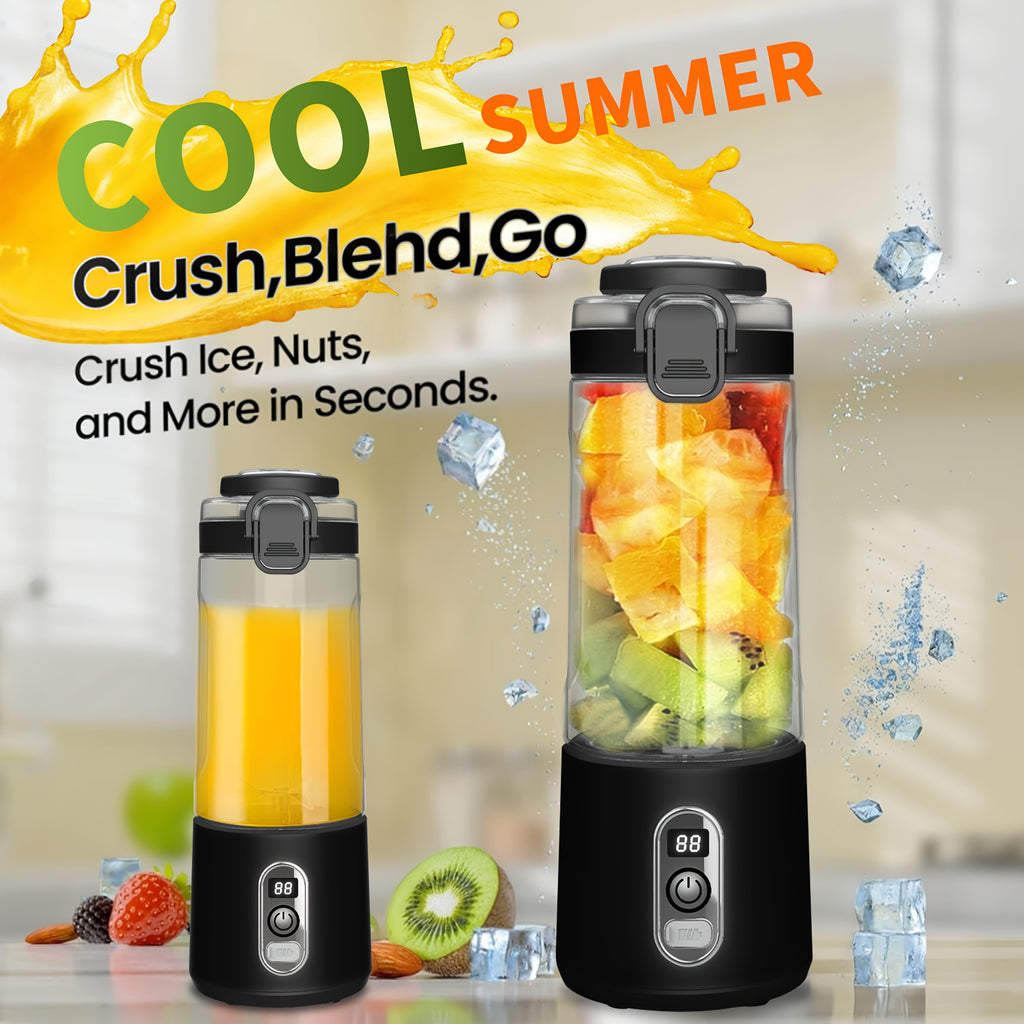 LALAYUAN USB-Powered Juicer & Juicer with Digital Timer, Battery Left Display, High-Speed Ice Crush, USB-C Fast Charge, One-Tap NO-Spill Lid, 6-Blade Stainless Steel - Smoothie Blender Portable, Protein Shakes, Gym, Travel Smoothie Maker