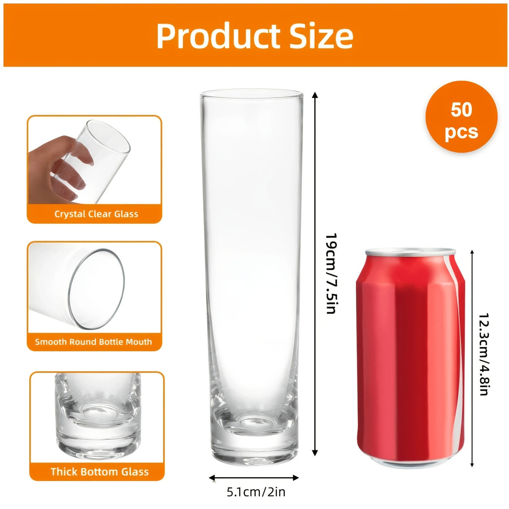 TOMNK 15/30/50pcs Glass Cylindrical Vase for Centerpiece, Clear Small Vase, Handmade Slender Vase Wedding Table Decoration Single Rose Vase Bulk, Home Aesthetics Desk Decoration, Party Decoration