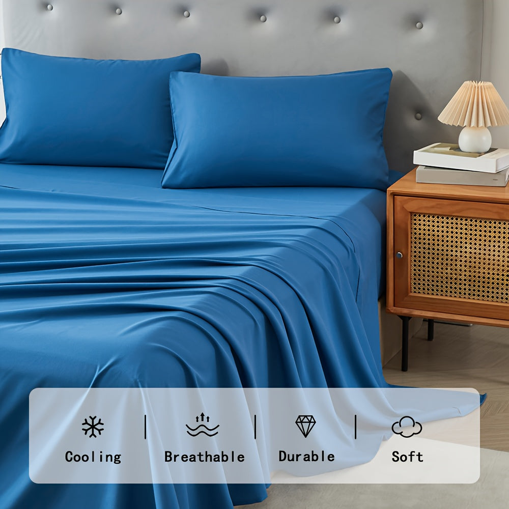 3/4pcs Ultra-Soft Microfiber Queen Size Cool Sheet Set - Hypoallergenic, Breathable with (14" - 17") Deep Pocket, Shrink & Fade Resistant - Includes Flat Sheet, Fitted Sheet, And 1/2 Pillowcases - Ideal for Queen & King Sizes - Gifts, Random Color