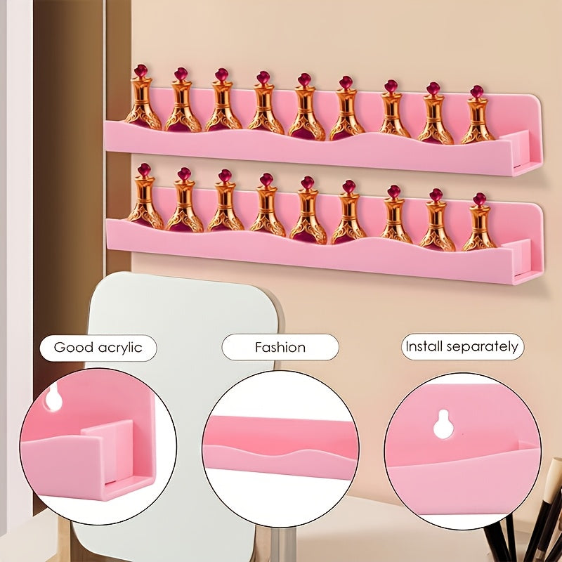 Iridescent Acrylic Floating Shelves, Colorful Wall Mounted Nail Polish and Cosmetics Display Racks in 2 or 4 Piece Options for Bathroom, Bedroom and Salon