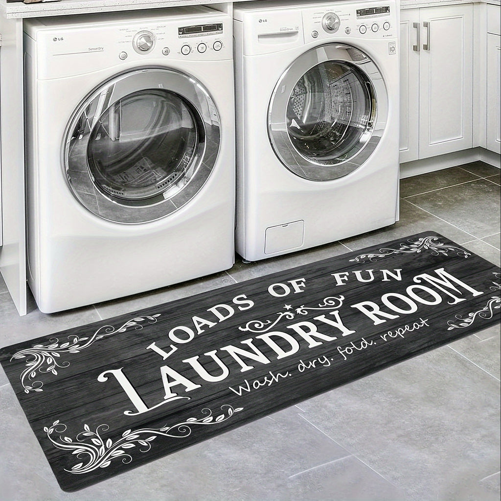 1pc Non Slip Laundry Room High Quality Runner Rug, Decor Non-Skid Comfort Standing Mat Machine Washable Text Design Laundry Mat, Floor Mats & Matting for Kitchen, Porch, Bathroom, Hotel, Commercial Laundry Rooms, And Home, Bathroom Rug 20x60in