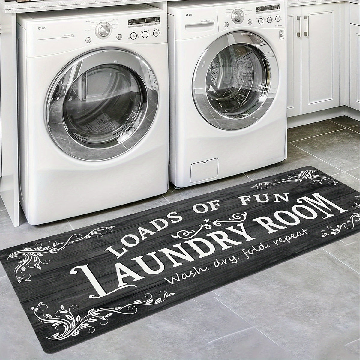 1pc Non Slip Laundry Room High Quality Runner Rug, Decor Non-Skid Comfort Standing Mat Machine Washable Text Design Laundry Mat, Floor Mats & Matting for Kitchen, Porch, Bathroom, Hotel, Commercial Laundry Rooms, And Home, Bathroom Rug 20x60in