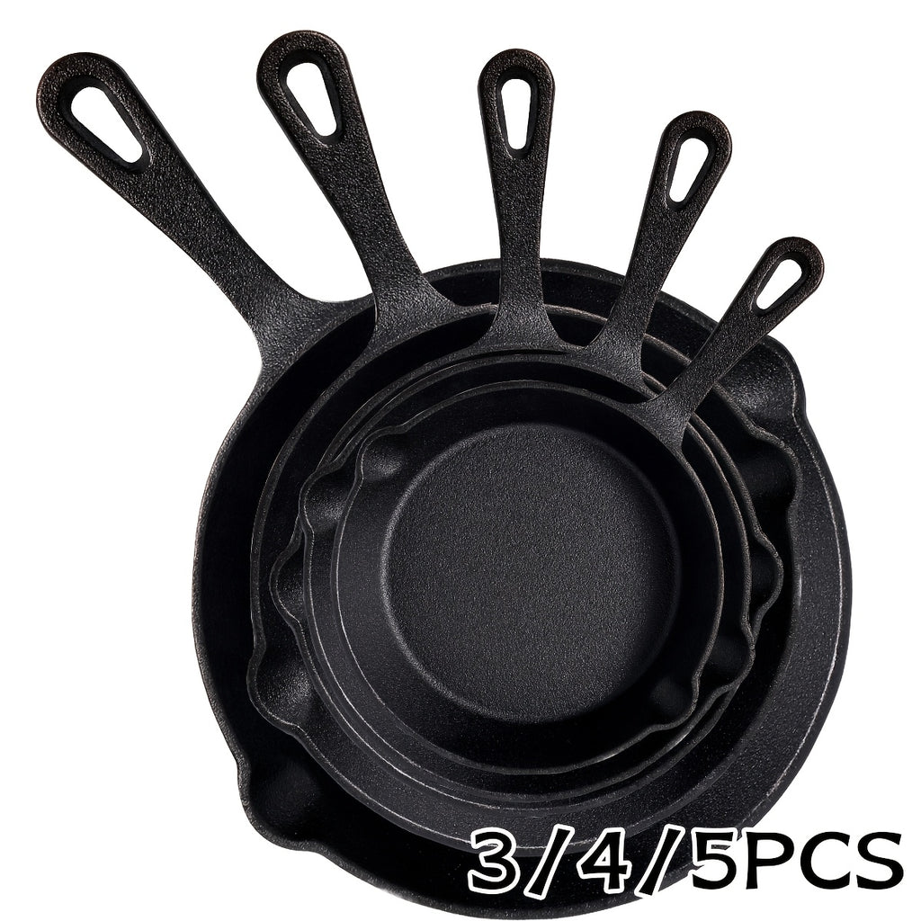 Cast Iron Skillet, Cast Iron Frying Pan Uncoated Set, Frying Pan with Drip Spout, Heavy Duty Pan Cookware, Household Pans, Kitchen Accessories, Home Cooking, Suitable for Frying, Stir-Frying, Cooking, Baking, Camping Gear And Equipment