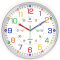 Time Teaching Wall Clock with Colorful Numbers and Minute Markers, Silent Non-Ticking Quartz Battery Clock for Classroom and Bedroom, 8 to 16 Inch Options