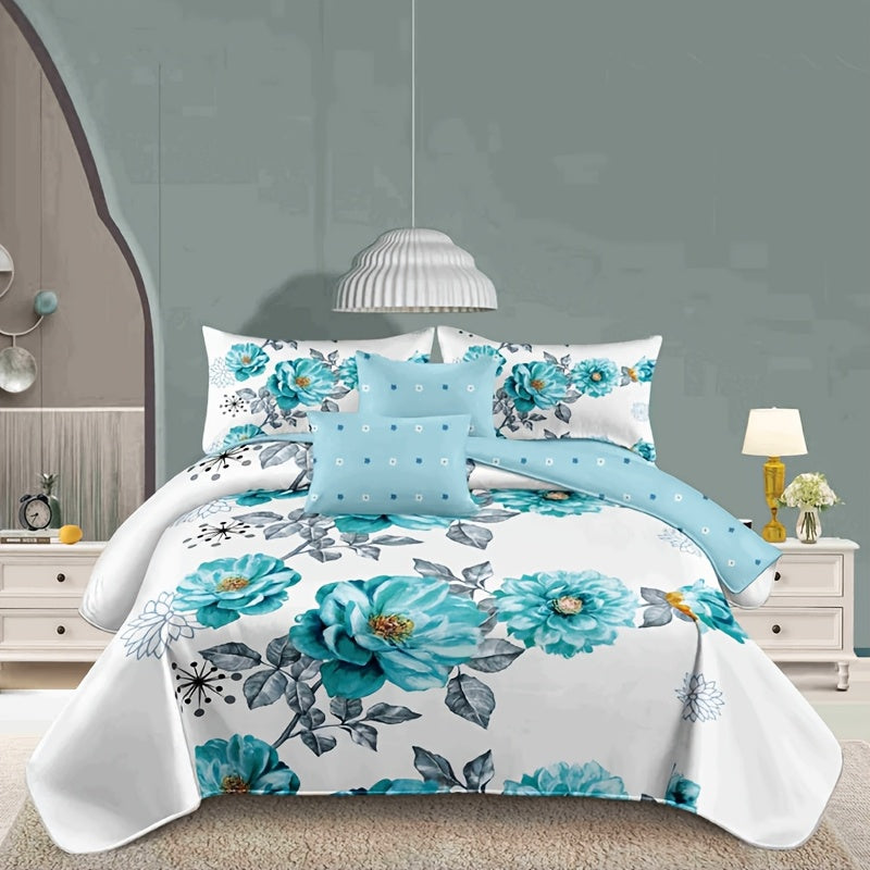 2/3pcs Teal Floral Bedding Comforter Set | Gradient Tones Oil Painting Style, Elegant Botanical Floral, Twin/Queen/King, Upgraded Luxury Quilt Set for All-Season, Bed in A Bag, Home Decor, Soft, Lightweight, Breathable, Microfiber, Ideal Family Gift