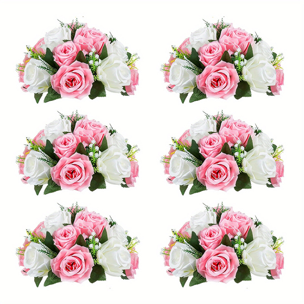 Pack Of 6 Artificial Flower Ball Arrangement Bouquets, Plastic Roses With Base, Fake Wedding Rose Flower Ball Centerpieces, Fake Flower Balls For Wedding Centerpiece Flower Racks For Party Valentine's Day Home Décor Table DIY Flower Decorations