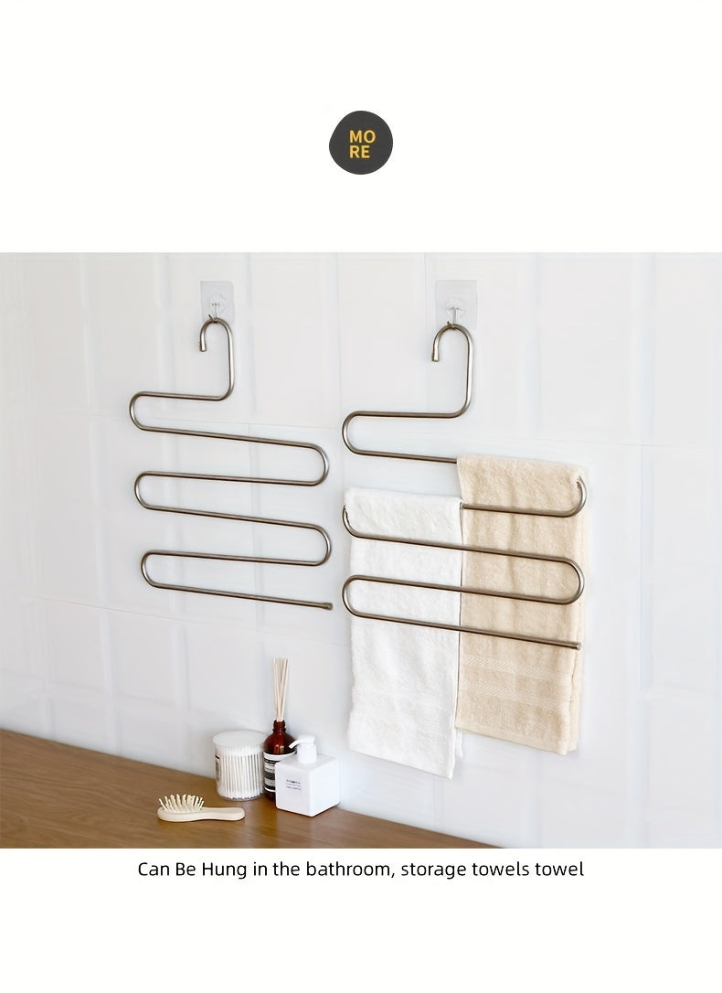 5 Tier Stainless Steel Pants Hanger S Shaped, Non Slip, No Mark Multi Layer Organizer For Closet Storage, Ideal For Jeans & Trousers, Space-Saving Design For Neat Wardrobe Organization, Clothes Organizer Storage