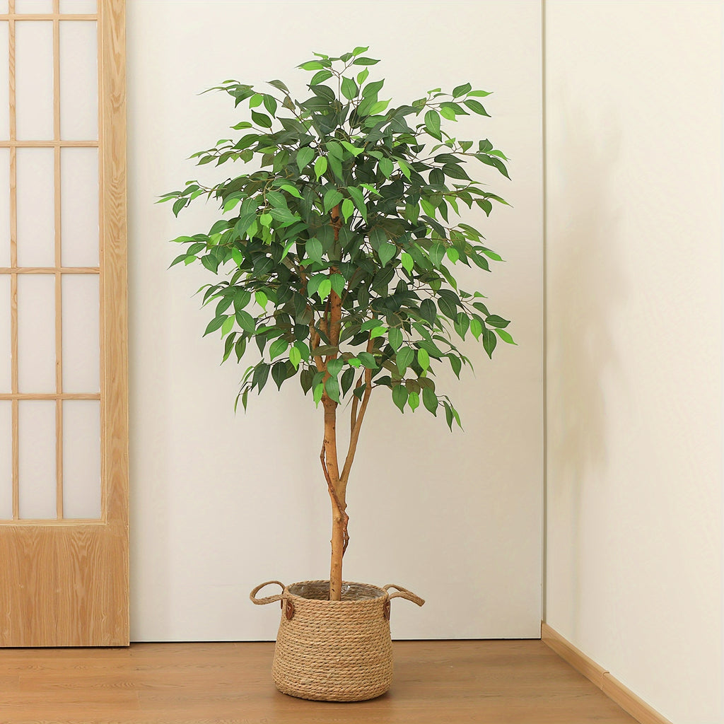 Tall Artificial Ficus Tree - Fake Greenery Potted Plant with Natural Wood Trunk And Lifelike Leaves-Elegant Indoor Outdoor Living Room Home Decor