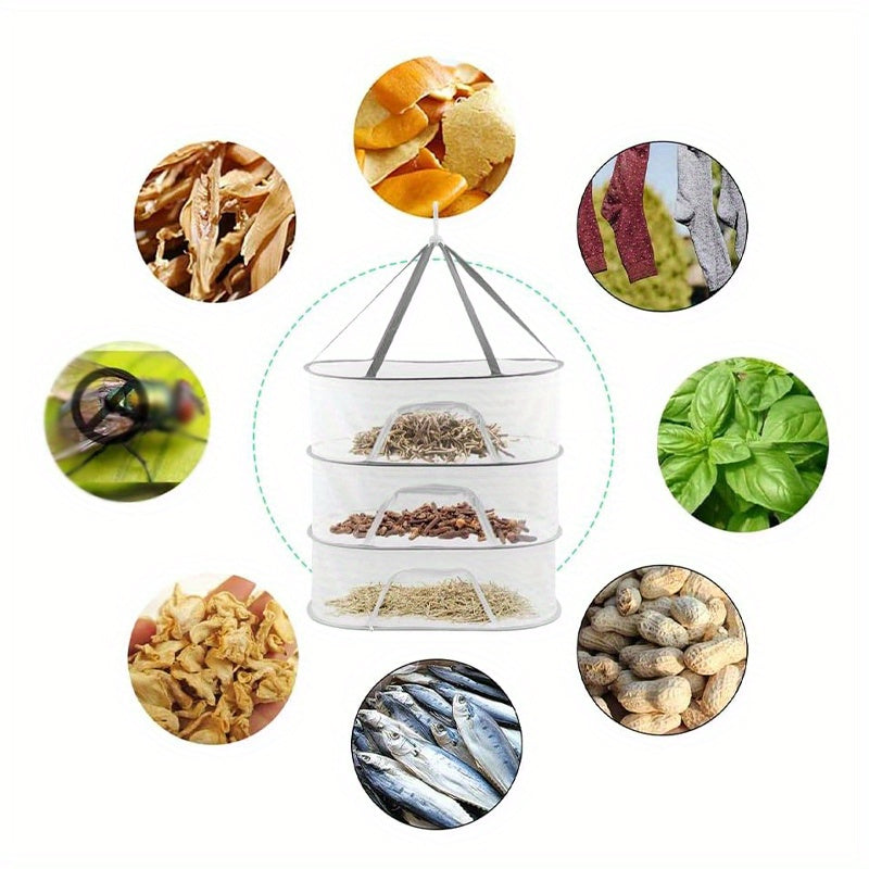 Foldable 2/3 Layer Mesh Drying Rack for Herbs, Clothes, And More - Includes Hooks And Zippers, Ideal for Drying Fish, Buds, Fruits, Hydroponic Flowers, Vegetables, And Dolls (Single Pack), Drying Racks