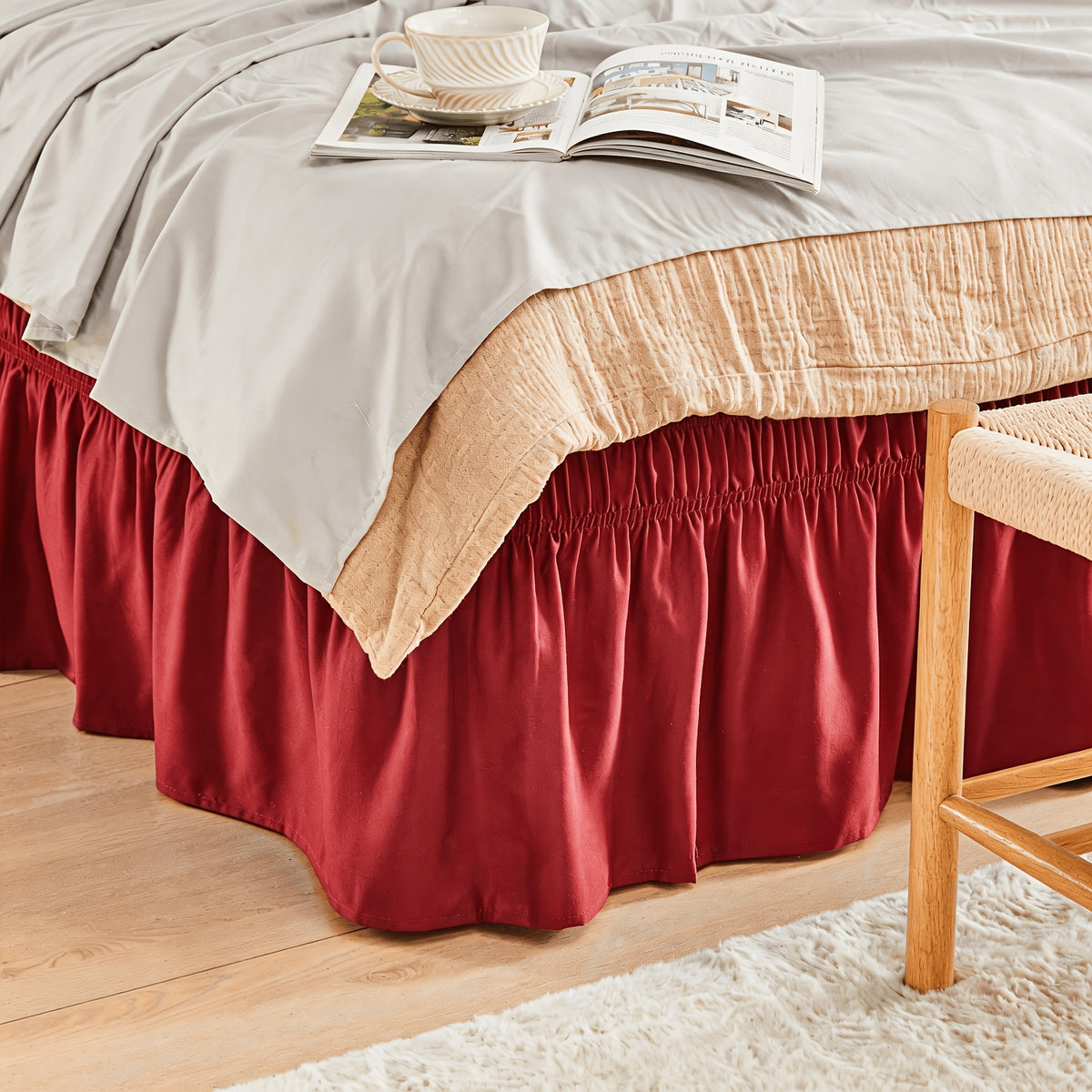 Wrap Around Dust Ruffle Bed Skirt - Fashionable & Long-lasting with Double Elastic Belts - Made for Various Size Beds with 15 Inch Tailored Drop - Easy Fit Adjustable Elastic Strap - Pleated Bedskirt with Brushed Fabric - Wrinkle Free, Machine Wash