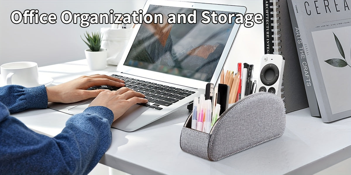Remote Control Holder with 5 Compartments, Faux Leather Multifunctional Desktop Storage Box/Remote Organizer Caddy/Pen Case/Home Storage Container for Remote Controls, Pens, Eyeglasses, Makeup Brushes, Office Stationery, etc. Home Decor and Accessor
