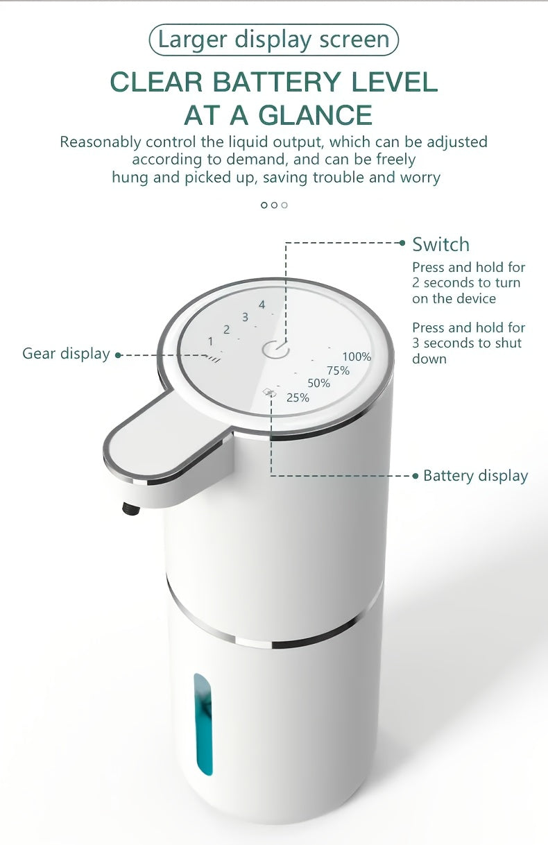 Smart Sensor Soap Dispenser | Automatic No-Touch Liquid Release, 13.53oz Capacity, Four-Level Adjustable Flow Rate, Electric Power Display, Freely Replaceable Fluid, USB Quick Charging, Wall Mount, Nickel