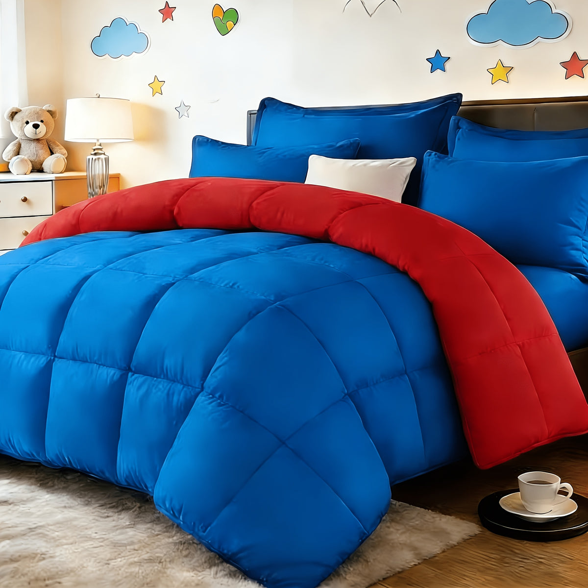 2/3pcs Red And Black bedding with All-Season Comforter, Available in Standard Double/King Double/Super King Sizes. Includes 1 Comforter And 1/2 Pillowcases, Suitable for Kids' Rooms, School Dormitories, Apartments