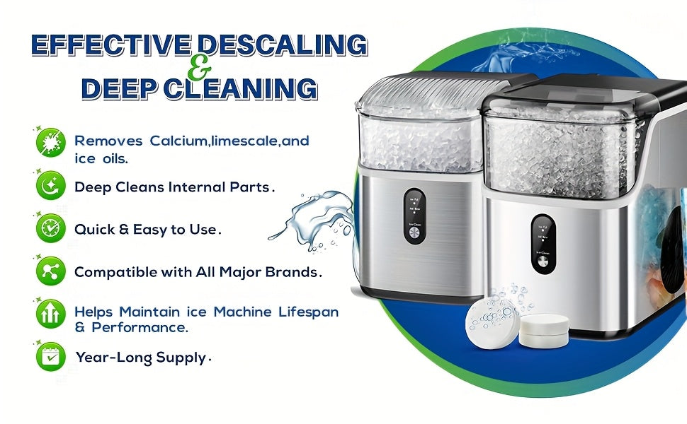 12 Ice Maker Cleaning Tablets - Gentle Formula for Deep Cleaning, Deodorizing & Scaling, Safe & Non-Toxic, No Residue, Sodium Chloride Formula, Compatible with All Ice Machines, 12pcs/24pcs/36pcs Three Specifications Are Available