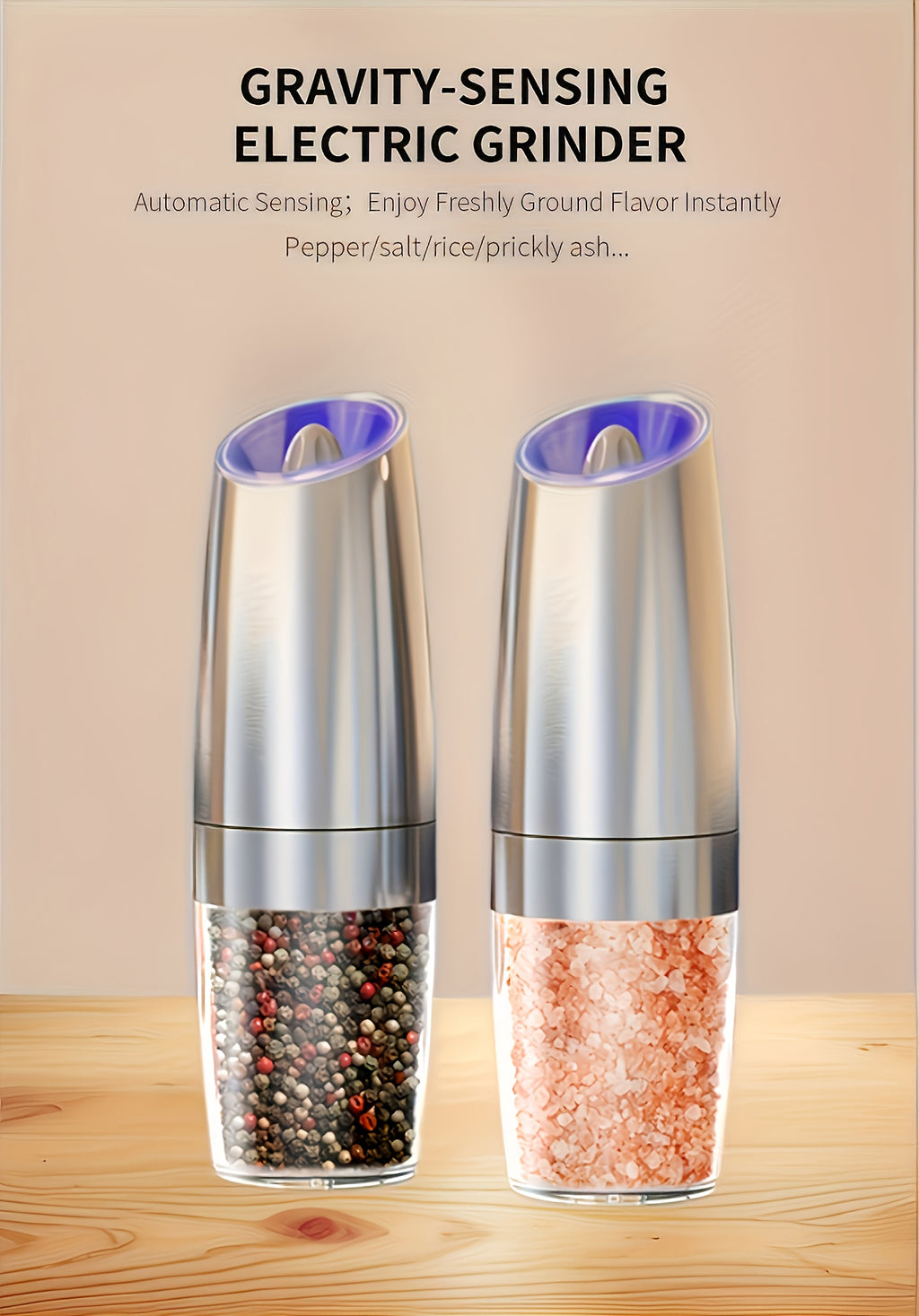 1pc/2pcs Electric Salt and Pepper Grinder Set with LED Lights - Large Capacity, Gravity-Driven Mechanism, Multi-Color Options (Red/)