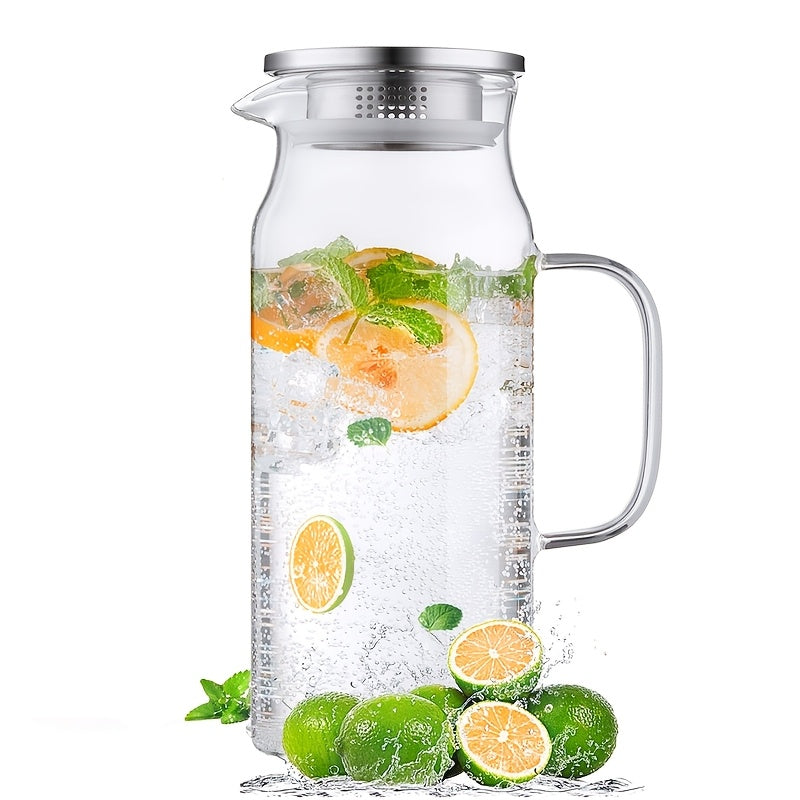 1 Pack/2 Pack 68oz Square Glass Pitcher with Lid And Handle for Fridge, Iced Tea And Coffee Carafe Beverage Serveware, Heat Resistant Borosilicate Water Jug for Hot/Cold Drinks And Milk, 304 Stainless Steel Lid