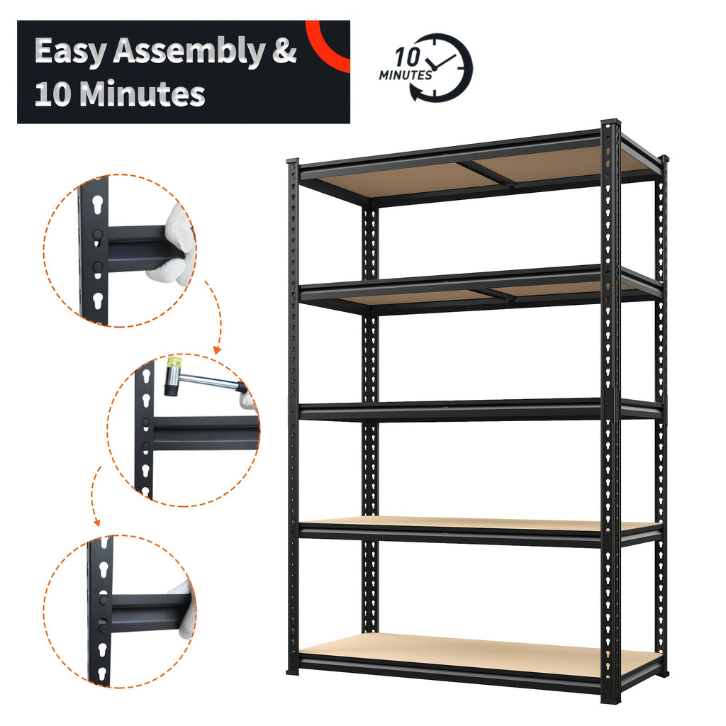 2000LBS Garage Shelving Storage Shelves Heavy Duty Shelving 5 Tier Metal Shelving Units For Garage Shelves 72"H X35.5"W X 15.8"D, Adjustable Metal Shelving Unit For Garage Shelves Utility Rack Shelf For Basement Pantry Closet Shelves, Black, Utility Shelv