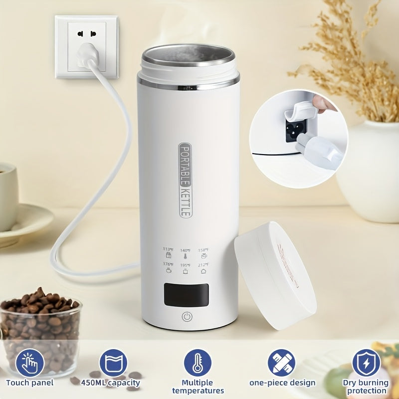 1pc Travel Electric Kettle Portable Small Small Kettle Water Boiler, Water Heater with 6 Temperature Controls, 304 Stainless Steel, Auto Shut-Off And Boil-Dry Protection, BPA-Free, 15.2oz Can Be Applied to Brew Coffee, Brew Flower Tea, Brew Milk
