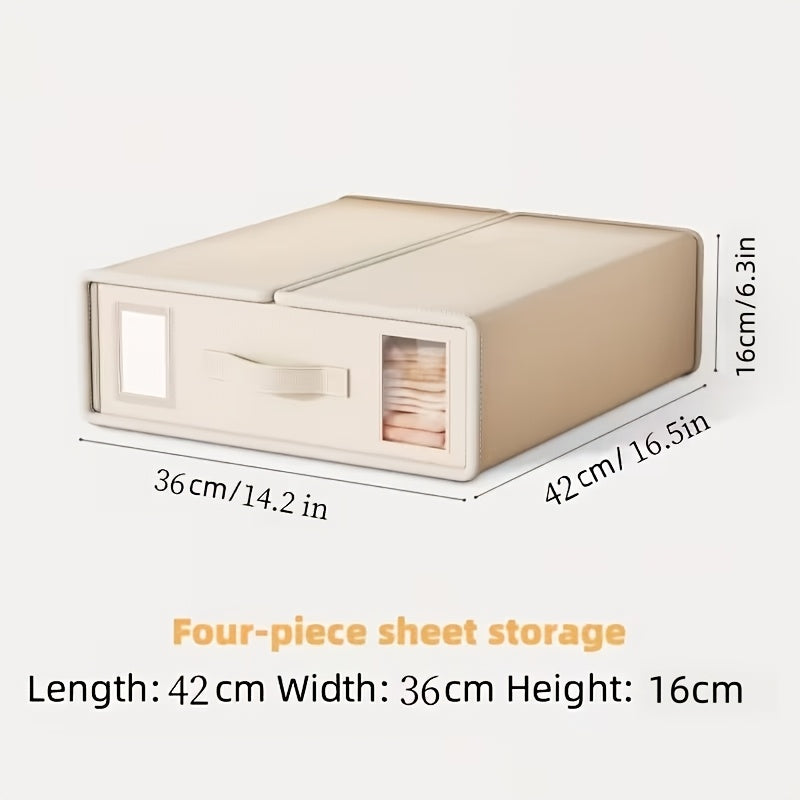 4pcs Foldable Bedding Sheet Storage Box, Oxford Fabric & Nonwoven Fabric Organizer with Clear Visual Window, Dustproof Storage Container for Bed Sheets, Duvet Covers, Blankets, Ideal for Closet, Bedroom, Home Organization, Grey & Beige Colors