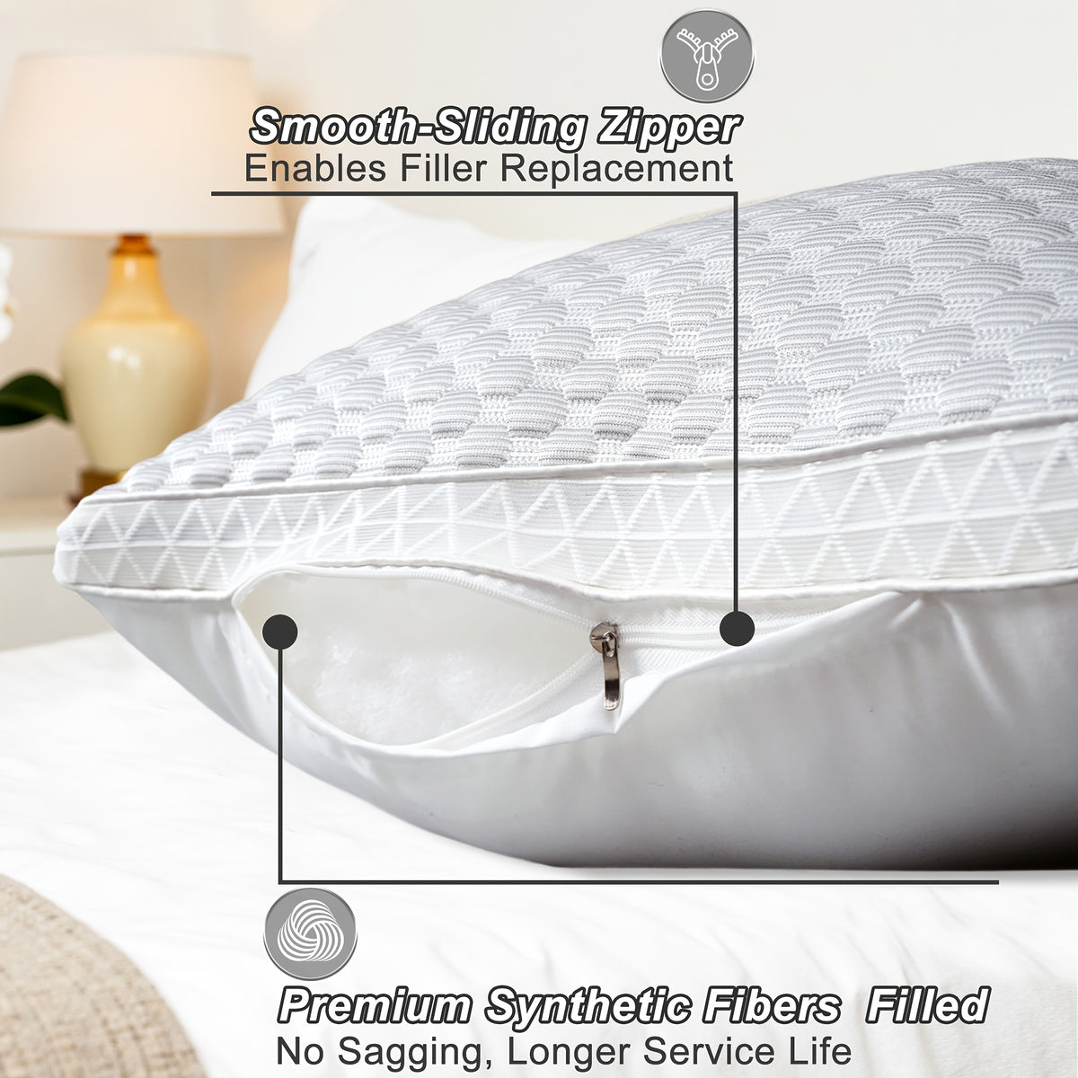 Soft Sleeping Pillow Pair, 2-Piece Blue or Gray Bed Pillows with Zipper Closure and Machine Washable Design for Bedroom, Dorm and Sofa Comfort