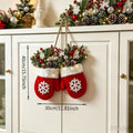 Christmas Mitten Door Wreath with 20 Flashing LEDs, Red Snowflake Gloves, Artificial Pine, Berries and Frosted Pine Cones for Holiday Wall Decor