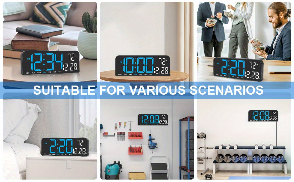 14.6"/9.5" LED Digital Alarm Clock - Large Display Desk & Wall Clock with Date, Week, Temp, Auto Brightness Dimmer, Remote Controll, Modern Clock for Home & Office Decor, Great Father's Day Gift for Dad, Seniors & Elderly
