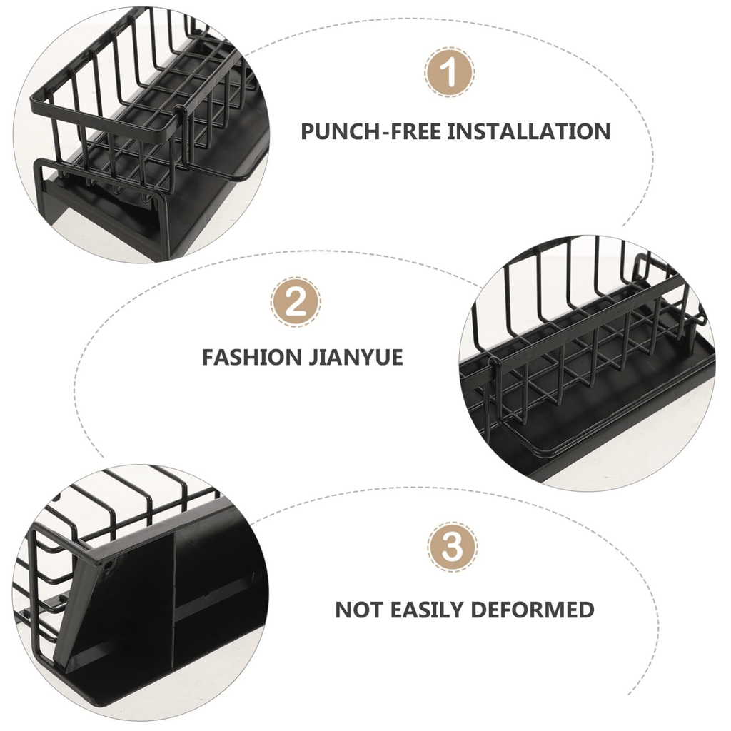 Black Sponge Drain Rack with Dishcloth Holder, Sink Storage Rack for Sponges, Dish Soap, Dishcloths, Brushes, and Utility Cloths, Christmas