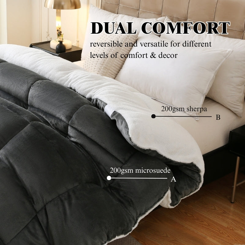 1pc Thick Soft Comforter Plush Flannel Sherpa Comforter, 500g Filling Ultra Breathable All Season Comforter Double-Sided, Box Stitch Solid Color Comforter For Bedroom, Warm For Autumn And Winter Comforter, Gift, Home Decor