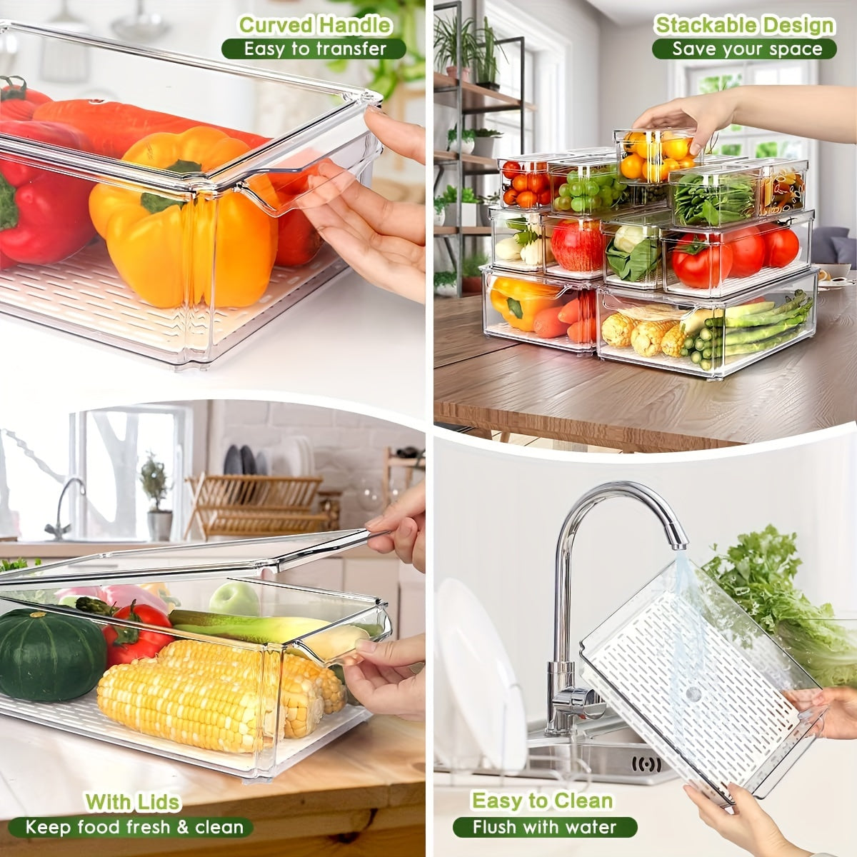 14 Pack Fridge Organizer, Stackable Refrigerator Organizer Bins with Lids, Fridge Organizers And Storage Containers for Fruit, Vegetable, Food, Drinks, Cereals, Clear