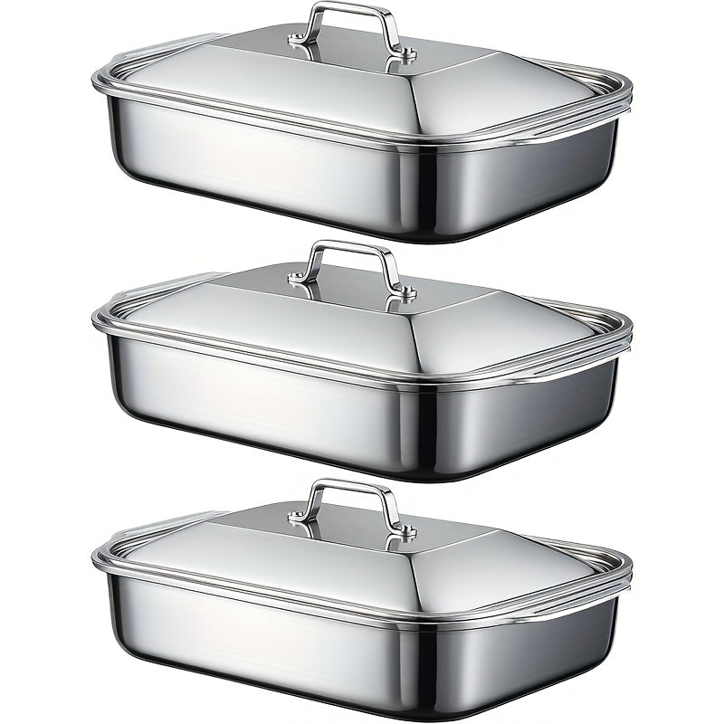 2/4/6/8pcs Extra Large Heavy Duty Stainless Steel Baking Pans with Lids - Non-Stick, Thick Rectangular Oven Trays for Desserts, Bread, And Seafood - Perfect for Bbqs, Buffet Serving Trays