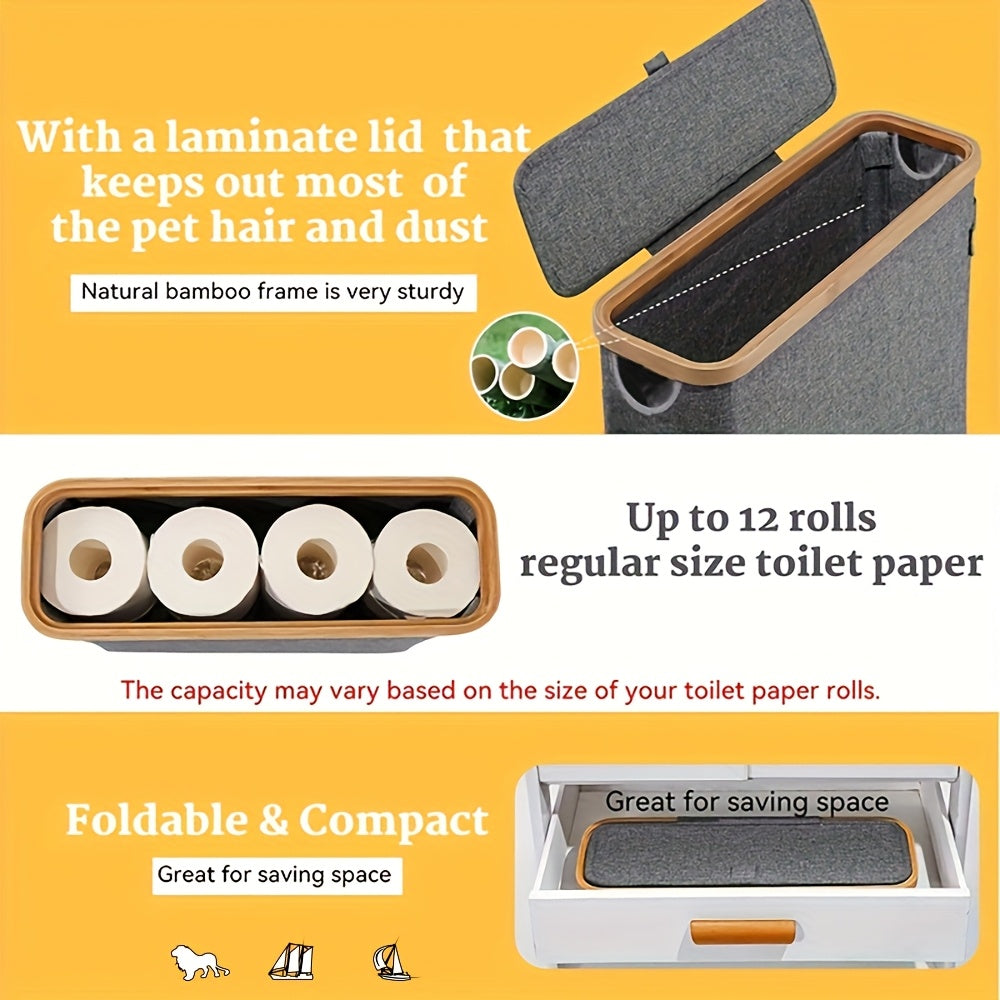 Toilet Paper Basket, Bamboo Toilet Paper Storage - Ultimate Bathroom Storage with Bamboo Lid, Large Toilet Paper Holder Can Hold 9 Rolls, Bathroom Toilet Paper Storage Cabinet, Toilet Paper Storage Containers
