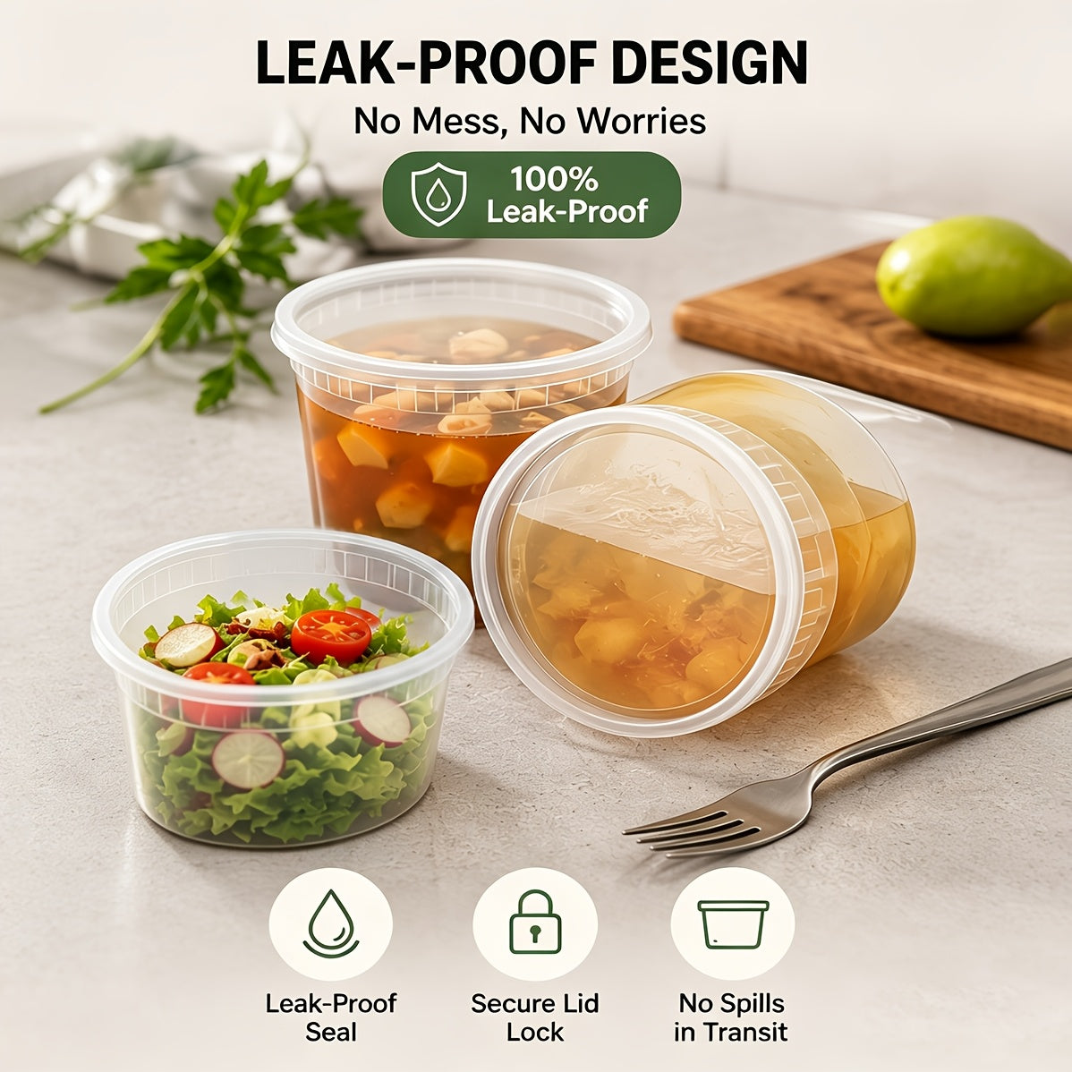 48pcs(24 Containers & 24 Lids) 16oz BPA-Free Durable Leakproof Deli Containers with Lids Set - Microwave & Dishwasher & Freezer Safe Stackable Sealed Fresh Container, Ideal Choice for Takeout Meal Preparation, Ready-to-Eat Packaging Kit