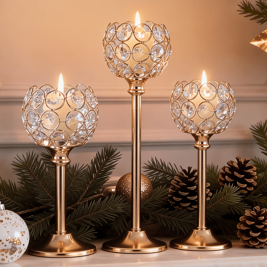 3pcs Crystal Candle Holder, Windproof Candle Holder, Christmas, Halloween Candlelight Dinner Photo Props, Wedding Anniversary Wedding Decoration, Home Hotel Decoration, Birthday Gift, Suitable for Table Center Decoration, Wedding, Catering