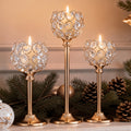 Crystal Globe Candle Holders Set of 3, Gold or Silver Tone Stemmed Stands for Wedding Centerpieces, Romantic Dinners and Holiday Table Decor