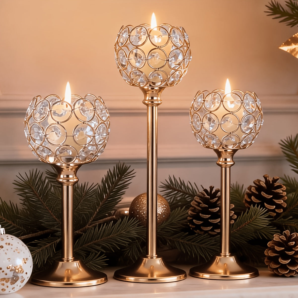 3pcs Crystal Candle Holder, Windproof Candle Holder, Christmas, Halloween Candlelight Dinner Photo Props, Wedding Anniversary Wedding Decoration, Home Hotel Decoration, Birthday Gift, Suitable for Table Center Decoration, Wedding, Catering