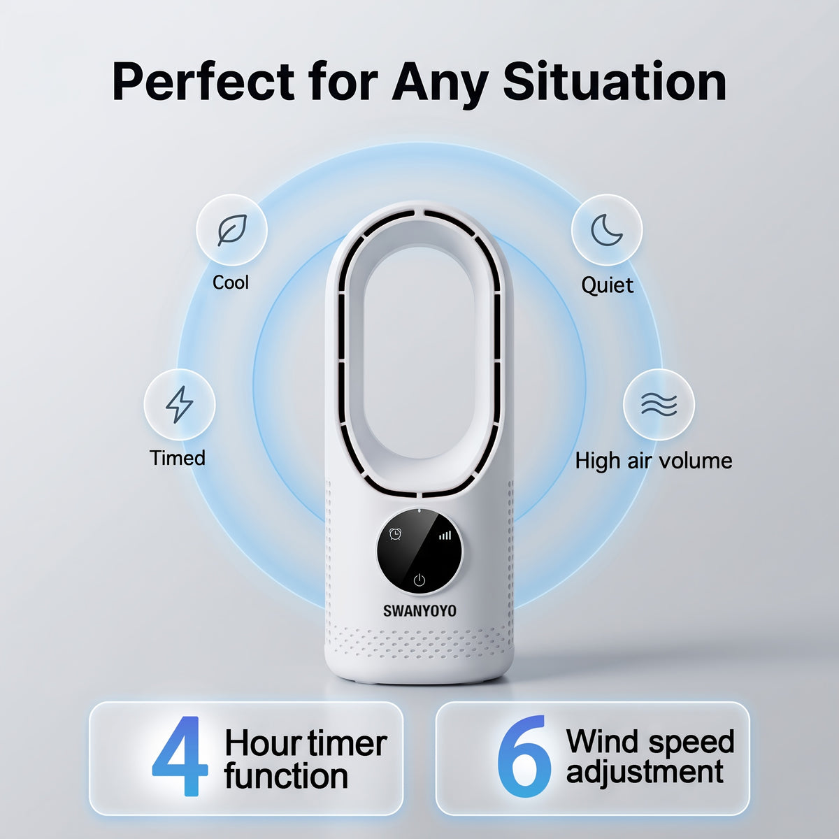 Portable Fan, USB Tower Fan, Desktop Bladeless Fan - Optional Remote Control, Touch Screen, Multi-speed Adjustment, Timer Function And Intelligent Shutdown - Perfect For Offices, Travel, Camping And Home Necessities